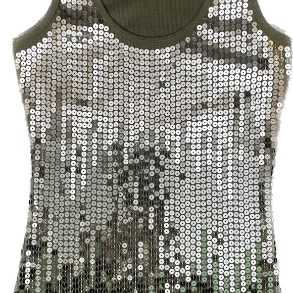 Chances R olive army green tank top silver sequins sleeveless size medium cotton - Picture 2 of 12